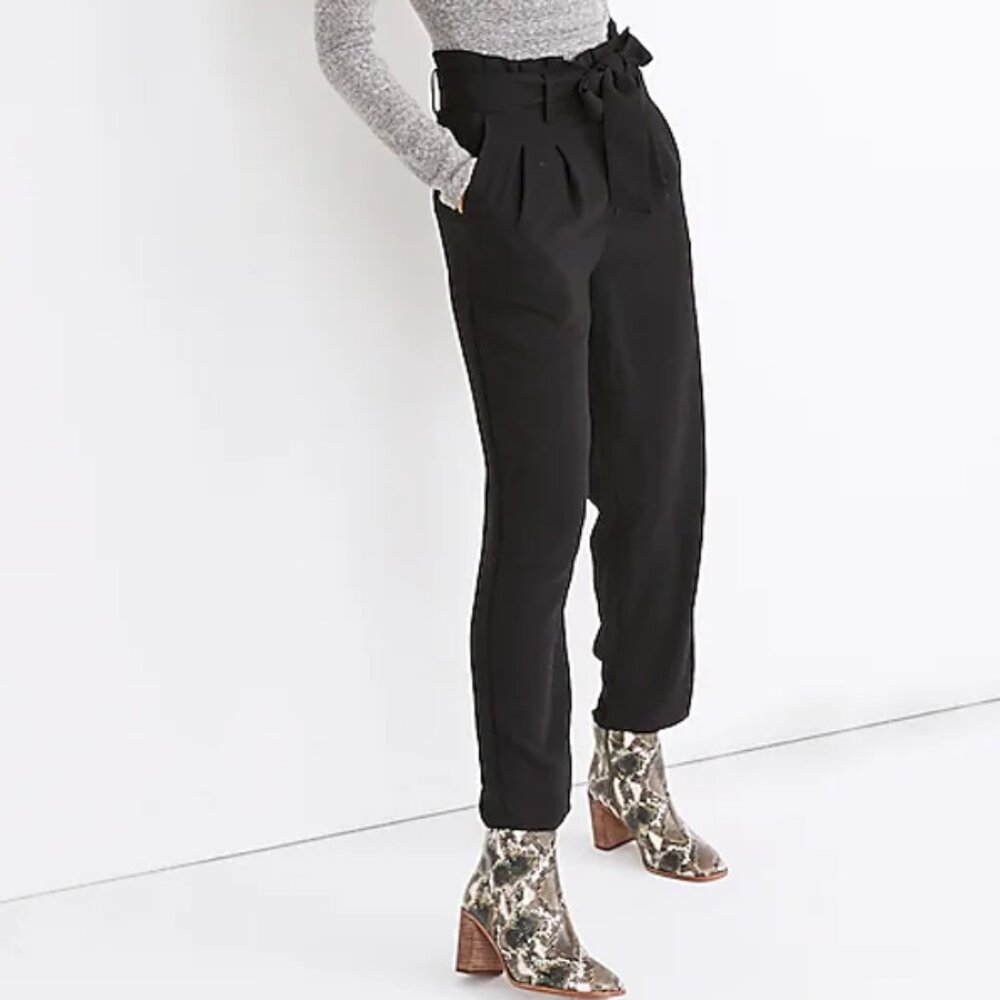 MADEWELL TRENDY PAPERBAG pants Sz 10 BELT to tie 100% polyester (crepe) STUNNING